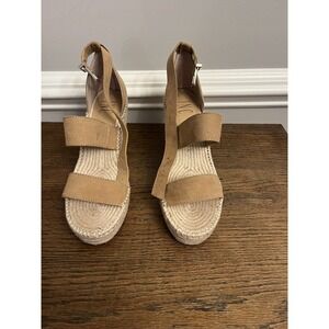 INC Beige Platform Catiana Almond Toe Wedge Buckle Espadrille Shoes 8.5
